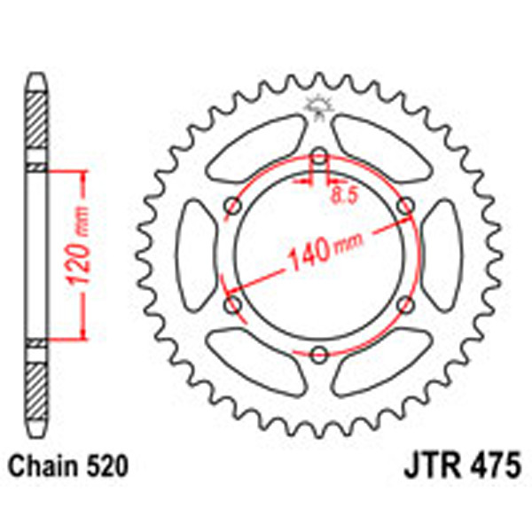 JT JT Rear Sprockets R/W 475-44T KAW